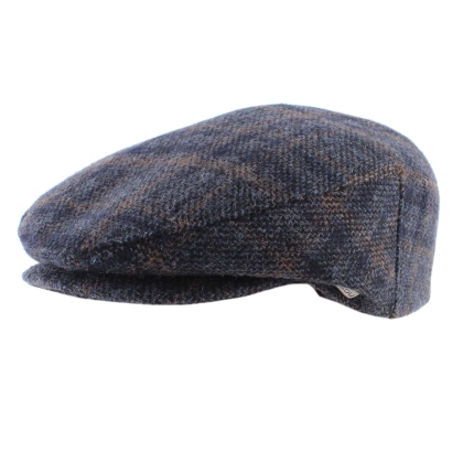 Men's Winter Flat Cap with Ear Flaps HatYou CP4241, Checkered in Dark Blue and Beige