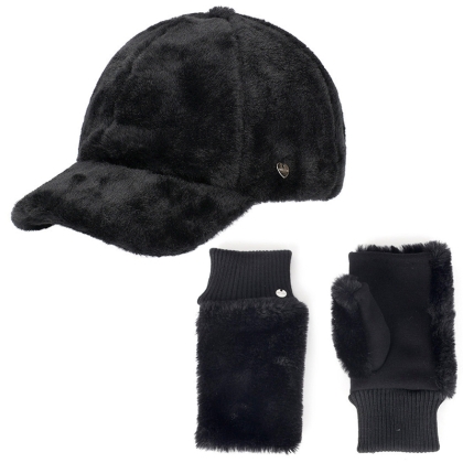Комплект дамска пухкава бейзболна шапка и ръкавици HatYou CP4331&GL1343, Черен