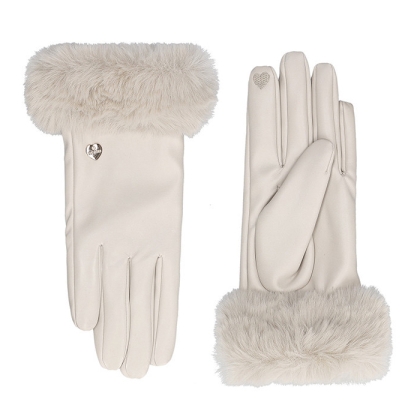 Дамски ръкавици от синтетична кожа с пухкав маншет HatYou GL1585, Светлобежов