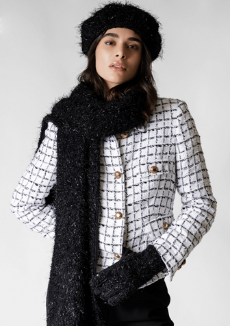 Комплект барета, шал и ръкавици с блестящи нишки HatYou CP4298&SI2898&GL1591, Черен