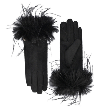 Ladies' fabric gloves with fluffy cuff HatYou GL1592, Black