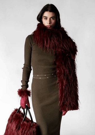 Комплект пухкав шал и ръкавици HatYou SI2899&GL1592, Бордо