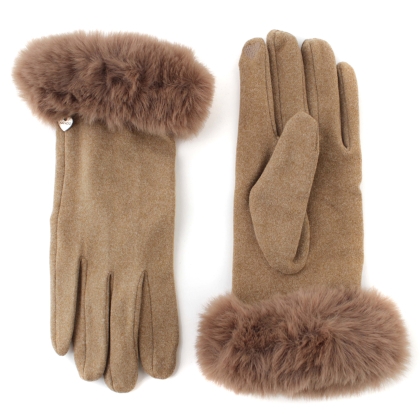 Дамски ръкавици от плат с пухкав маншет HatYou GL1457, Камила