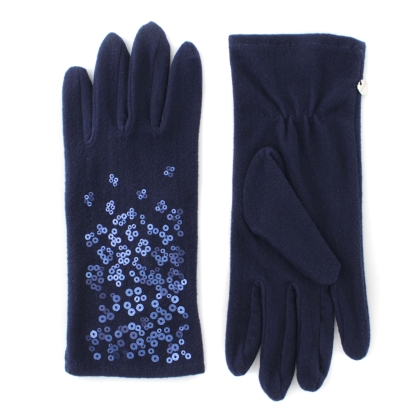 Mănuși damă din microfibră cu paiete HatYou GL0966, Albastru închis