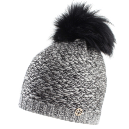 Căciulă tricotată pentru dame cu pom-pom natural Granadilla JG5421, maro-negru