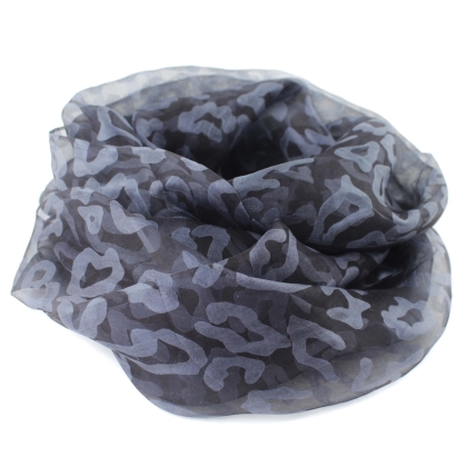 Дамски копринен шал HatYou SE0479, 50х180 см, Черно-сив