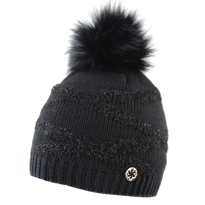 Women's Winter Knitted Hat with Natural Pom-Pom Granadilla | Black