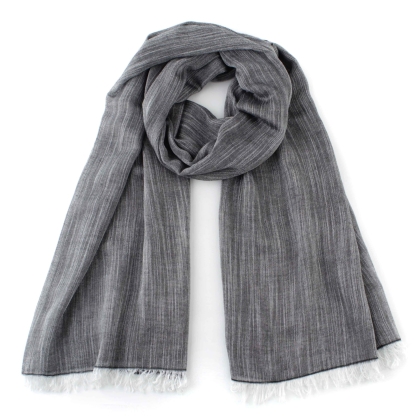 Ленено-памучен шал Pulcra Solomo, 82x200 см | Черно-бял меланж