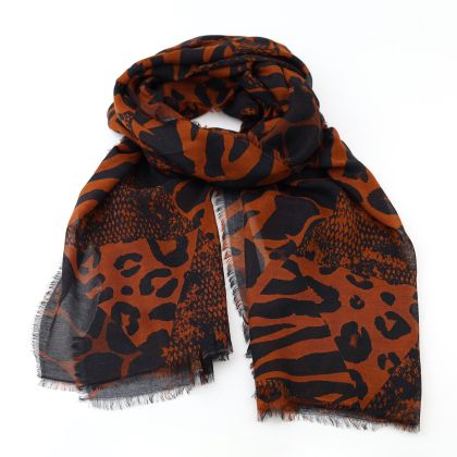 Fine large bamboo scarf HatYou, 70 × 190 cm | Black / brick