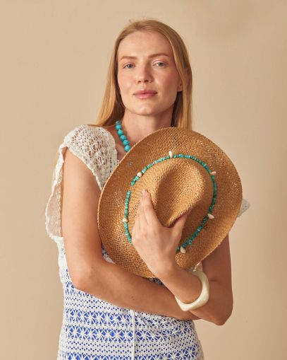 Дамска лятна шапка тип каубой със сини камъчета HatYou | Меден