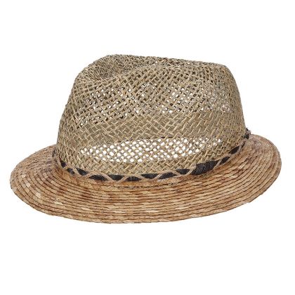 Pălărie de bărbat pentru vară din paie, tip trilby, cu tricotaj tip plasă HatYou | Natural