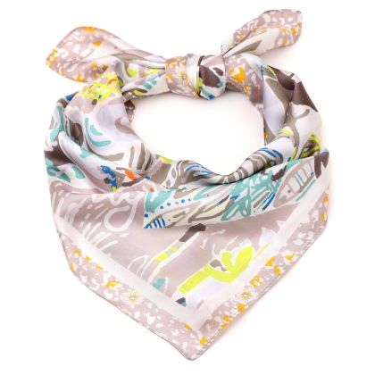Small women's square scarf HatYou | 70x70 cm | Floral motif in beige