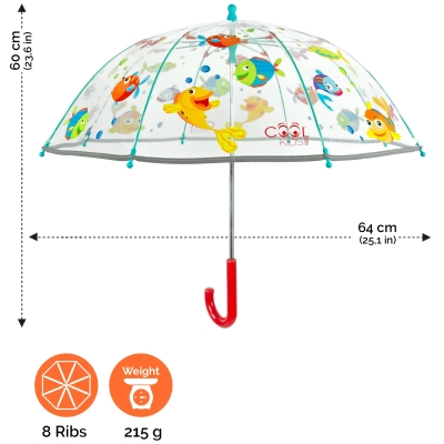 Кids' Transparent Umbrella Perletti CoolKids 15592 Colorful Fishes