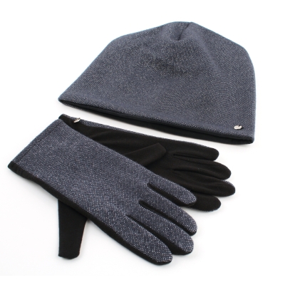 Комплект дамска шапка и ръкавици HatYou CP2370&GL1060, Син/Сребрист