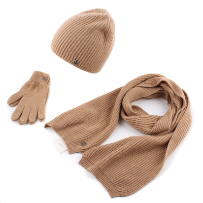 Set of men's scarf, hat and gloves made of wool and cashmere Granadilla JG5190 & 5191 & 5192, camel