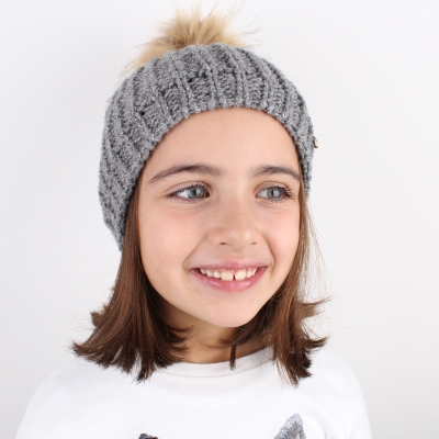 Детска плетена шапка JS1051, сив