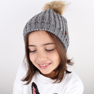 Детска плетена шапка JS1051, сив