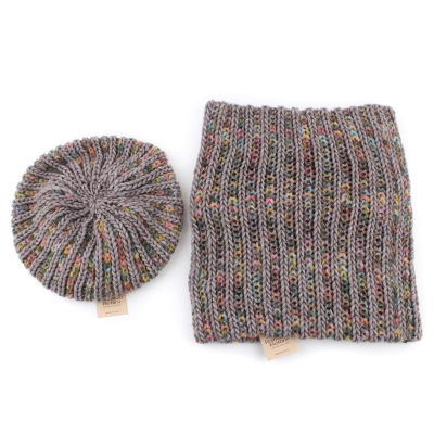 Set of knitted round scarf and hat Raffaello Bettini RB SC 015/3482 & 015/3798q beige