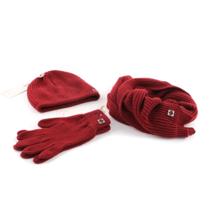 Комплект мъжки шал, шапка и ръкавици от вълна и кашмир Granadilla  JG5190&5191&5192, бордо