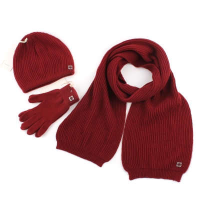 Set of men's scarf, hat and gloves made of wool and cashmere Granadilla JG5190 & 5191 & 5192, burgundy