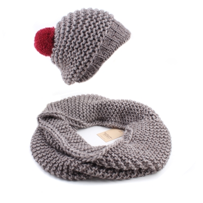 Дамски комплект плетен кръгъл шал и шапка Raffaello Bettini RB SC 014/2622E&011/1320, бежов