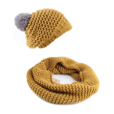 Ladies set knitted round scarf and hat Raffaello Bettini RB SC 014 / 2622E & 011/1320, mustard 