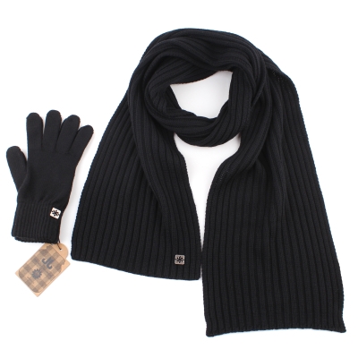 Men's wool scarf and gloves set JJ & Granadilla JG5116 & 5115, black
