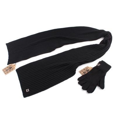 Комплект мъжки вълнен шал и ръкавици JJ&Granadilla  JG5116&5115, Черен