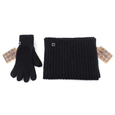 Комплект мъжки вълнен шал и ръкавици JJ&Granadilla  JG5116&5115, Черен