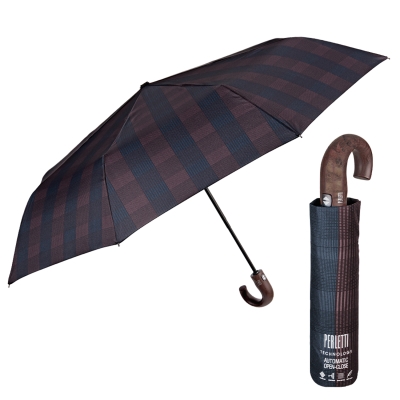 Мъжки автоматичен Open-Close чадър Perletti Technology 21733, Син/Кафяв