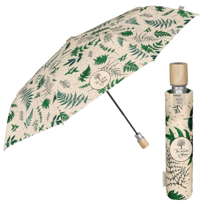 Дамски автоматичен чадър Perletti Green 19112, Зелени листа