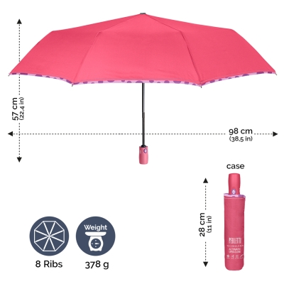 Дамски автоматичен Open-Close чадър Perletti Technology 21715, малина