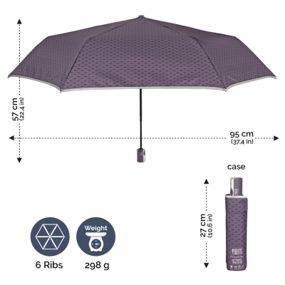 Компактен автоматичен Open-Close чадър Perletti Technology 21721, виолетов