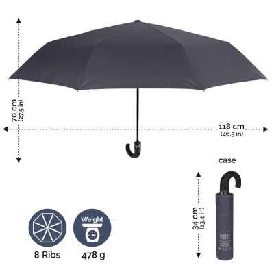 Men's automatic Open-Close umbrella Perletti Technology 21730/ 118 cm, Dark Grey