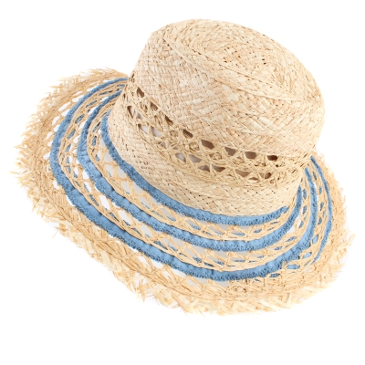 Ladies' wide-brimmed summer hat Raffaello Bettini RB 22/21226, Natural/blue
