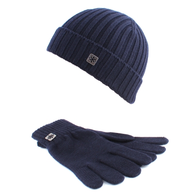 Комплект мъжка плетена шапка и ръкавици JJ&Granadilla  JG5104&5115, Тъмносин