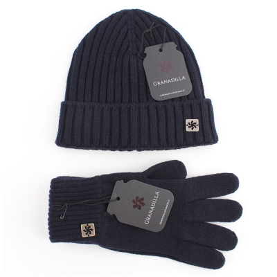 Комплект мъжка плетена шапка и ръкавици JJ&Granadilla  JG5104&5115, Тъмносин