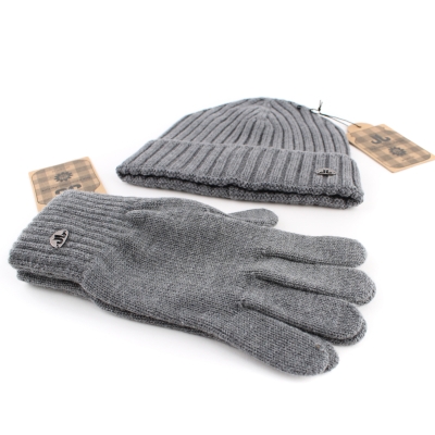 Комплект мъжка плетена шапка и ръкавици JailJam&G  JG5104&5115, Сив