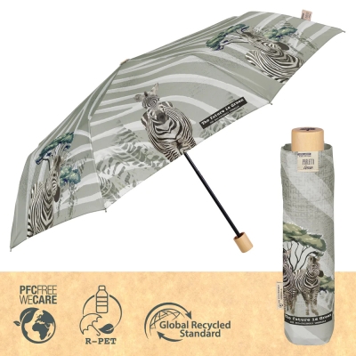 Дамски неавтоматичен чадър Perletti Green 19131, Зебра