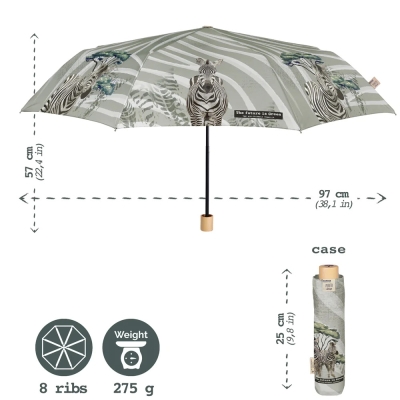 Дамски неавтоматичен чадър Perletti Green 19131, Зебра