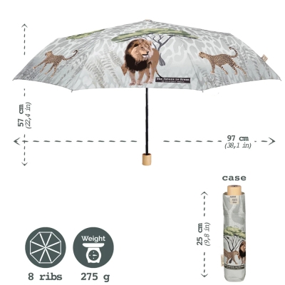 Дамски неавтоматичен чадър Perletti Green 19131, Лъв и гепард