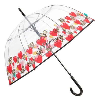 Ladies' automatic transparent golf umbrella Perletti Time 26274, Hearts