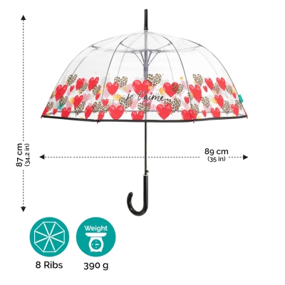 Ladies' automatic transparent golf umbrella Perletti Time 26274, Hearts