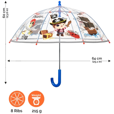 Кids' transparent umbrella Perletti CoolKids Pirate 15602