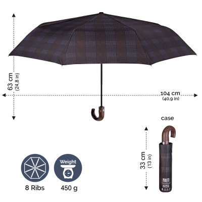 Мъжки автоматичен Open-Close чадър Perletti Technology 21733, Кафяв/Сив