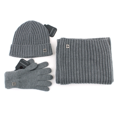 Set eșarfă, pălărie și mănuși pentru bărbați din lână Granadilla Top Wool, Gri