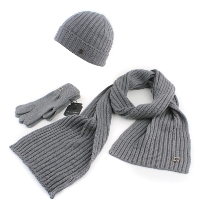 Set of men's wool scarf, hat and gloves Granadilla Top Wool, Grey
