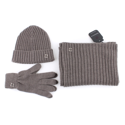 Set de eșarfă de lână, pălărie și mănuși pentru bărbați Granadilla Top Wool Set, Maro/gri