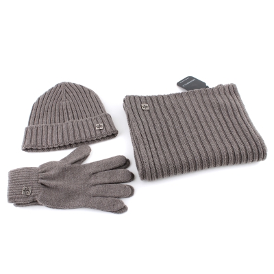 Комплект мъжки вълнен шал, шапка и ръкавици Granadilla Top Wool Set 3, Кафявосив