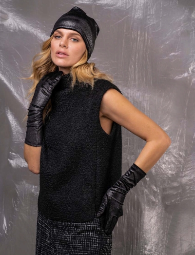 Комплект дамска шапка и ръкавици HatYou CP3874&GL1419, Черен/Сребрист